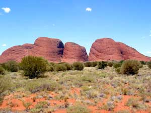 Rote Köpfe vor blauem Himmel: die Kata Tjuta bieten tolle Fotomotive