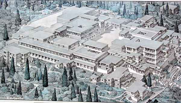 Das Plakat zeigt, wie der Palast von Knossos einmal ausgehehen haben könnte